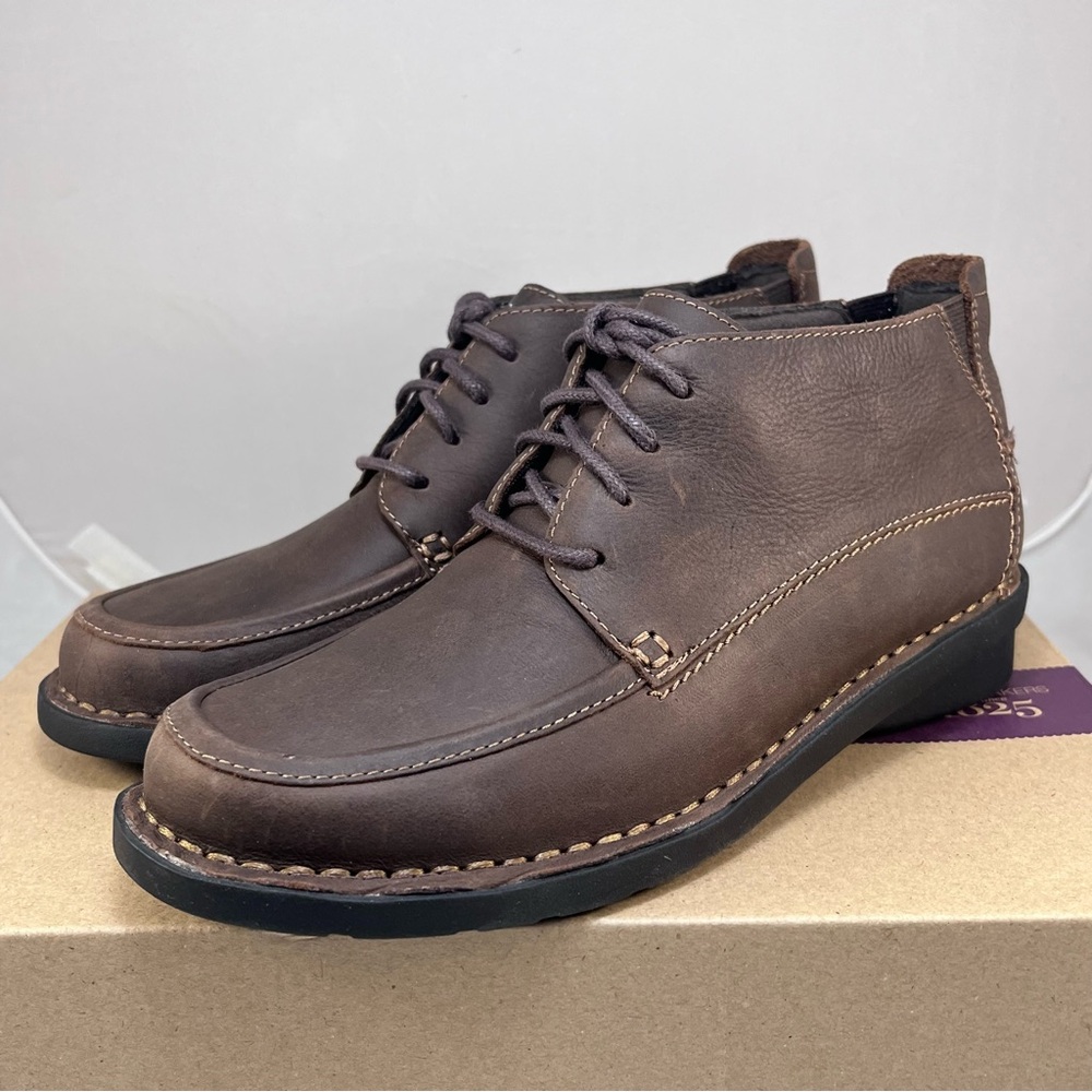 NIB Clarks Nikki Class Brown Leather Moc Toe Lace-up Ankle Boots-Sz 7 Wide